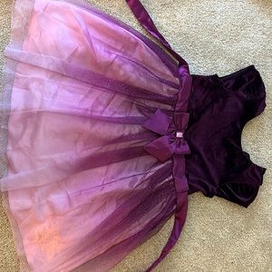 Girls Size 8 dress, plum velvet torso, purple/pink ombré skirt, satin waist tie